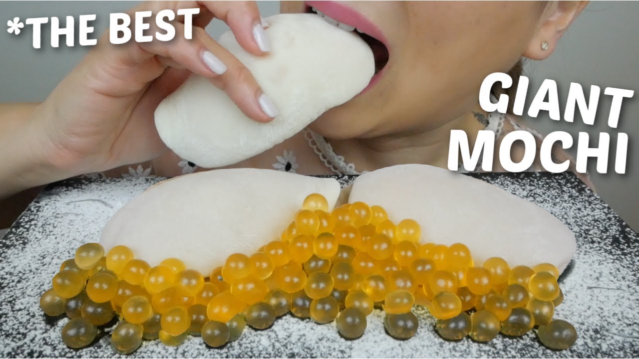 GIANT Mango MOCHI *THE BEST* with Popping Mango Boba NO Talking Eating Sounds | N.E Let's Eat