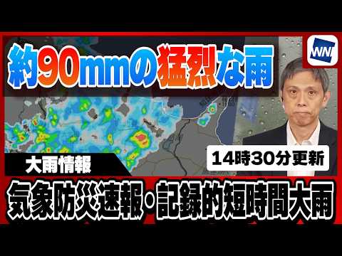 【大雨情報】1時間に約90mmの猛烈な雨