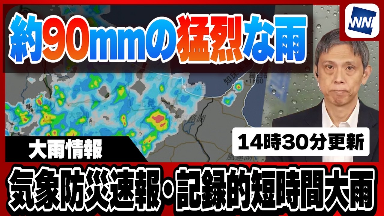 【大雨情報】1時間に約90mmの猛烈な雨