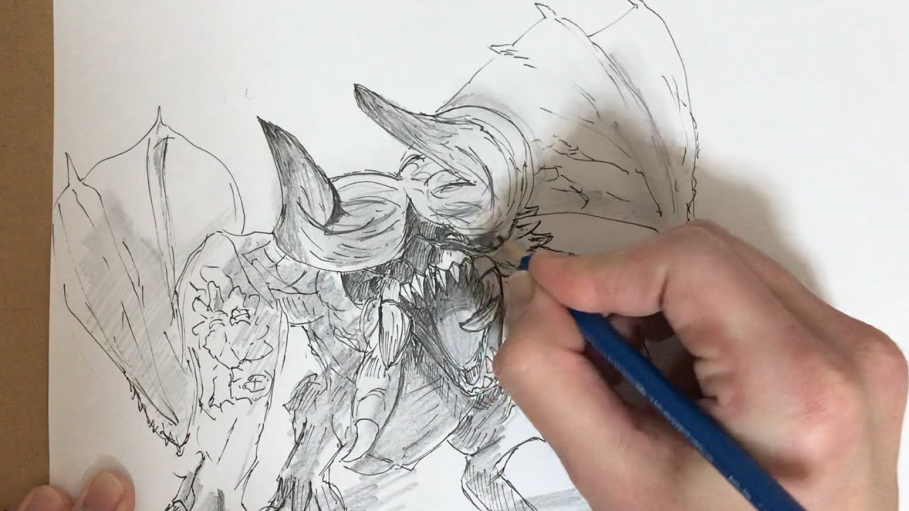ペンと鉛筆でディアブロスを描く モンスターハンターイラスト 堕天鹿サイト