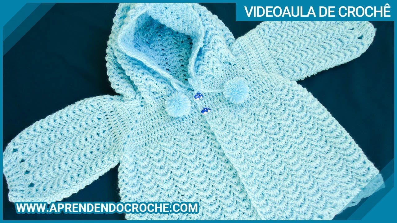 casaco de croche com capuz infantil