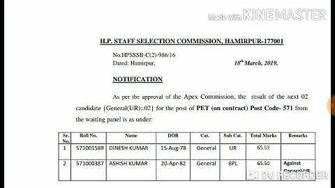 HPSSC Waiting Panel Result for the Post of PET ( Post Code - 571 ) for Next Candidates !