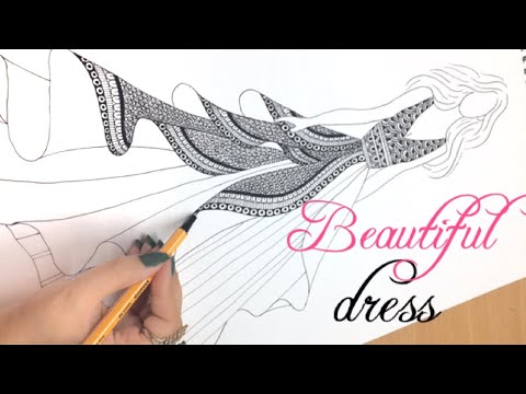 Doodle Girl Beautiful Fantasy Dress Coloring Stock Vector (Royalty Free)  1987381046 | Shutterstock