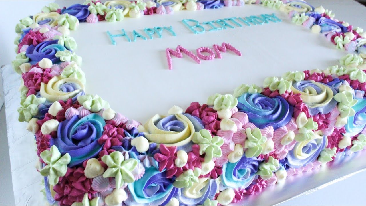 Rectangle Rainbow Rosette Swirl Cake with whipped cream - YouTube