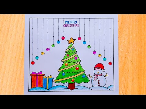 Merry Christmas drawing easy | Christmas Drawing | Christmas Tree Drawing | Merry Christmas poster