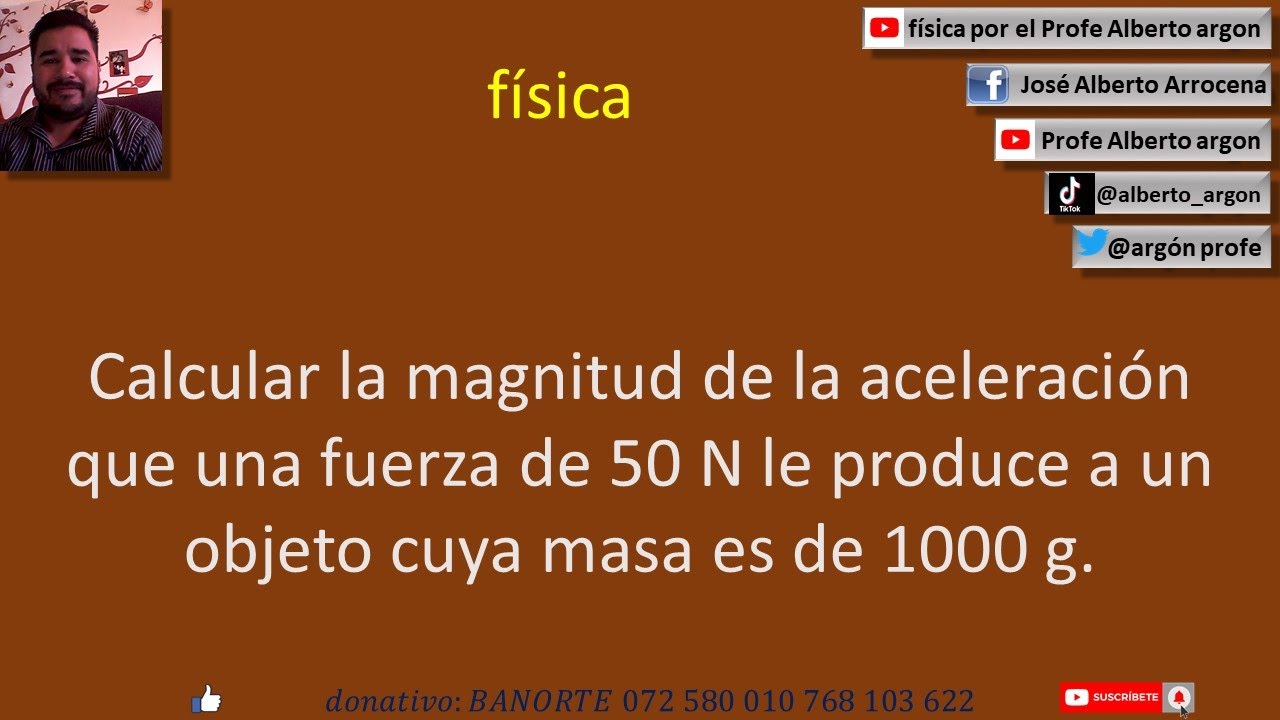 Calcular la magnitud de la aceleración que una fuerza de 50 N le