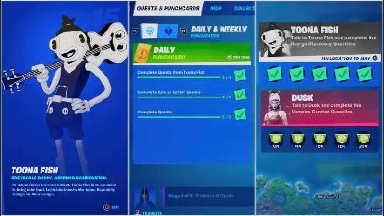 Complete Quests from Toona Fish, Fortnite Season 8 Punchcard. YouTube