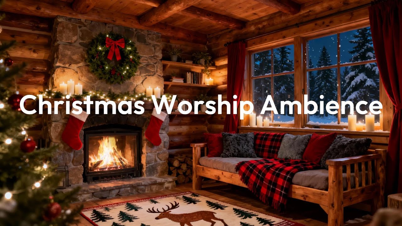 Christmas Worship Ambience🙏 Peaceful Instrumental Worship Music | Cozy Bedroom, Snow & Fireplace