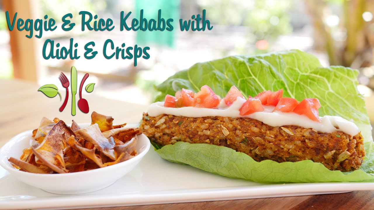 Veggie Rice Kebabs With Aioli Pumpkin Skin Crisps Vegan Oil Free veggie-rice-kebabs-with-aioli-pumpkin-skin-crisps-vegan-oil-free