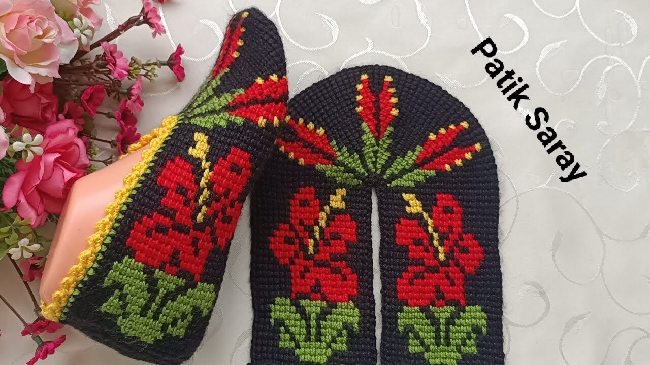 🌺ÇİÇEKLİ PATİK🌺Tunus işi çok güzel ve çeyizlere çok yakışacak patik modeli yapımı✅ PART/2