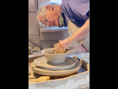 Mark Hewitt throwing a pottery bowl, one of 150 he made that day