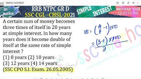 A certain sum of money becomes three times of itself in 20 yearsat simple interest. In how many
