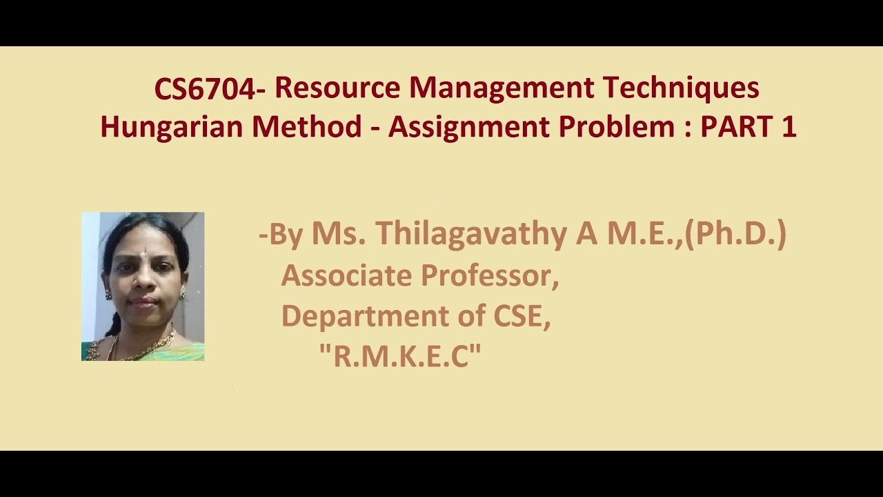 define assignment problem in rmt