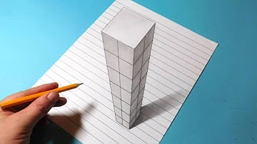 Drawing Trick Art 3D Skyscraper Building on Line Paper