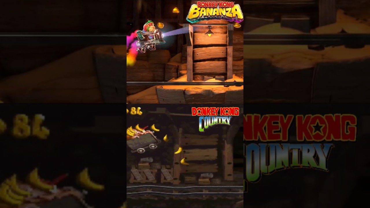 Mine Cart Level Comparaison DK Bananza and DKC 