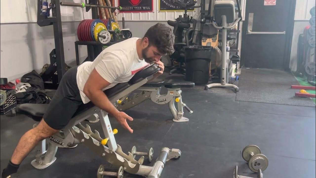 Dumbbell double arm spider curl/ chest supported DB kick back superset