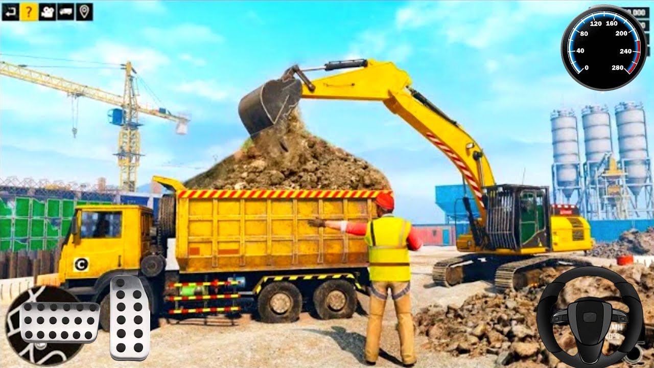 405 excavator loading truck - construction simulator - truck loading ...