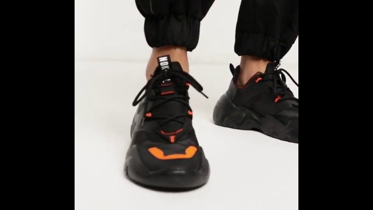 Черные сетчатые кроссовки для бега на массивной подошве Nokwol