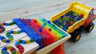 Marble run race ☆ HABA slope rainbow counting block course & retro track