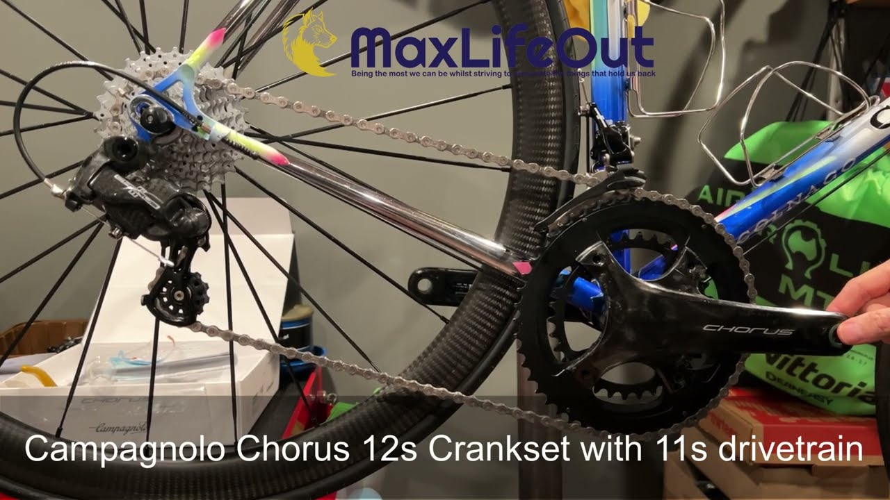 Campagnolo 12 speed crankset paired with an 11 speed