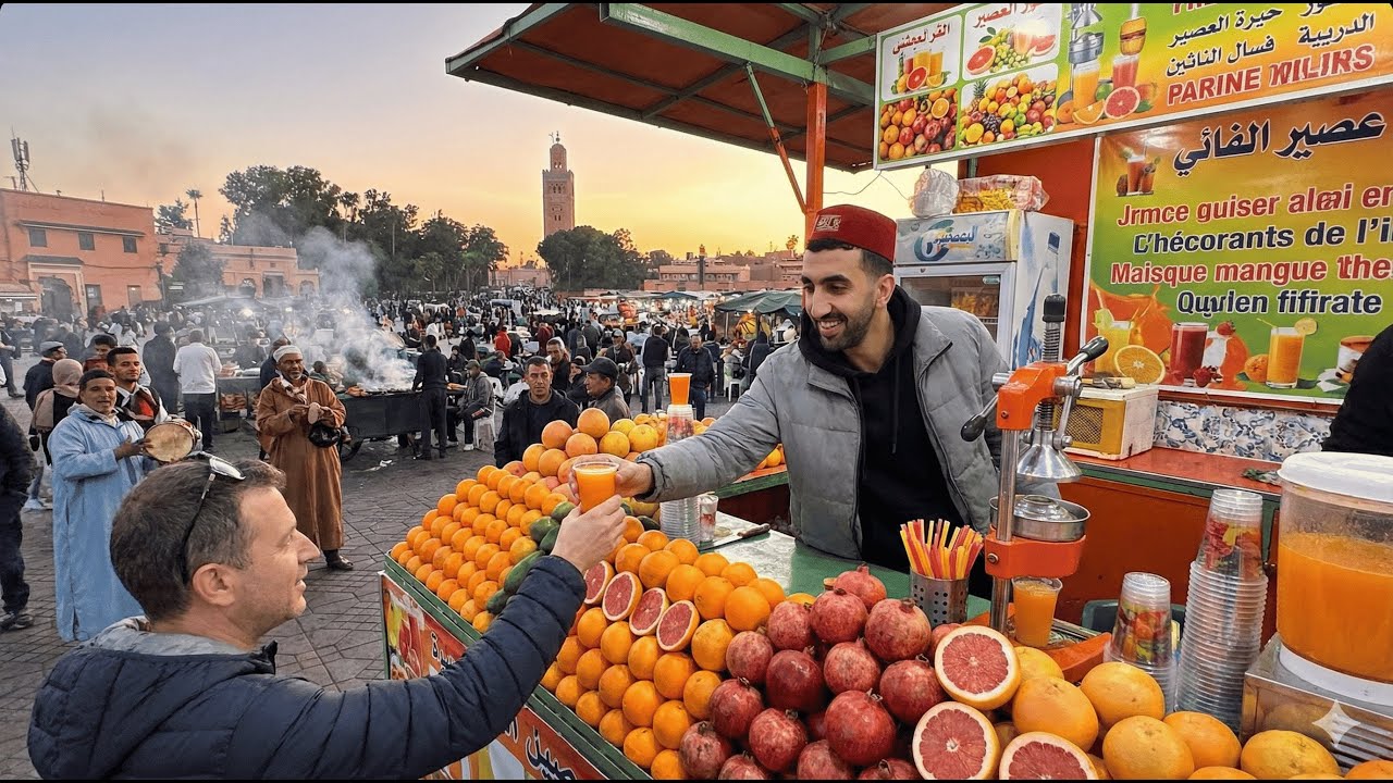 أول مرة في مراكش 🇲🇦: سحرتني ساحة جامع الفناء وأبن طاجين عند طباخ الملك! 👑