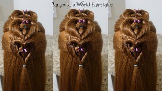 Cute Heart Hairstyle • Simple & Easy • Sangeeta's World - Hairstyles