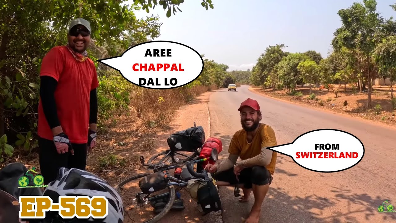 Strange cyclist from SWITZERLAND riding barefoot in AFRCA 