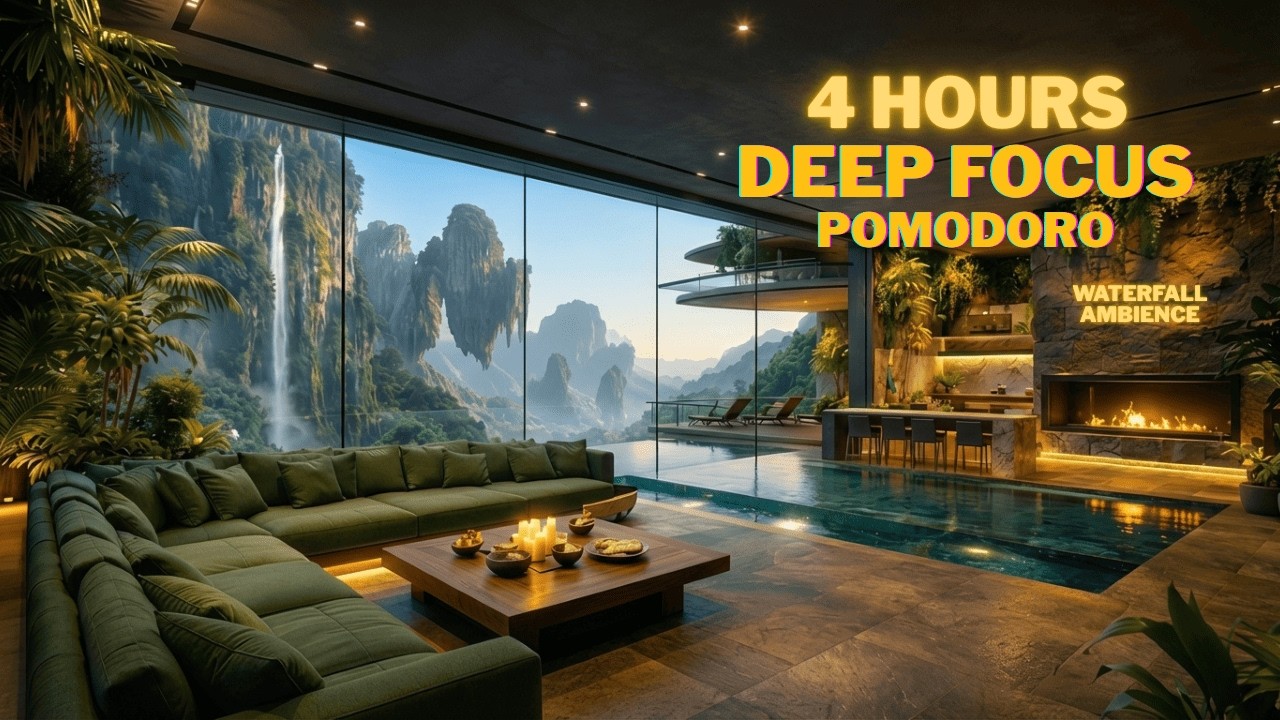 4 Hour Pomodoro in an Avatar Mountain Lounge | Modern Floating Mountain Villa  | Deep Focus Ambience