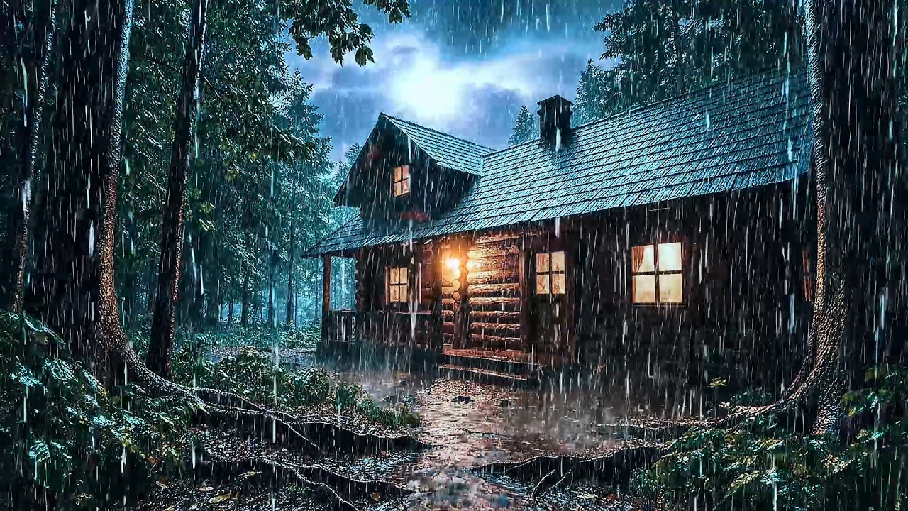 Rainy Thunderstrom Night in a Cozy Cabin 🌧️ Study & Focus • Deep Sleep Rain Sounds And Piano #59