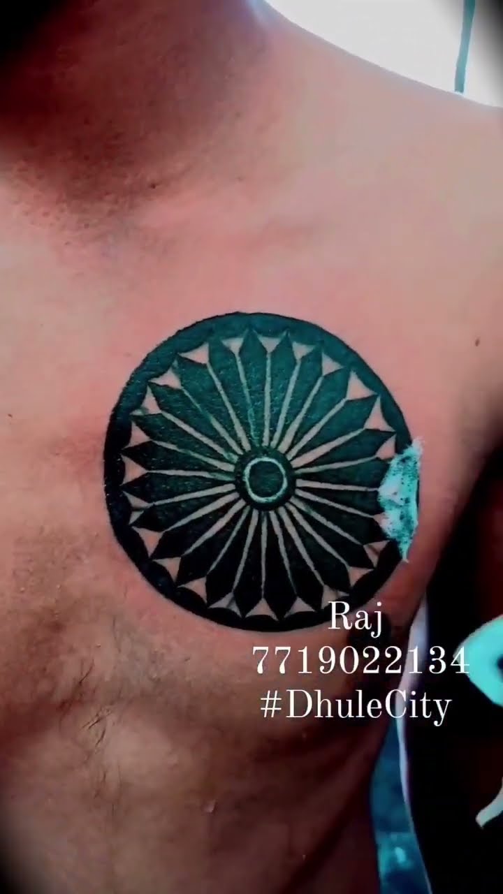 ashok chakra  Temple Neck tattoo Chakra tattoo