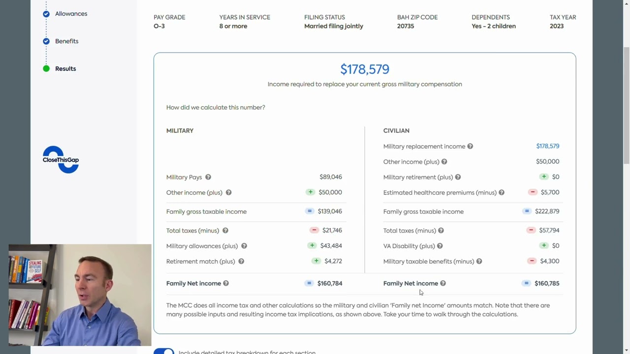 Military Compensation Calculator - Step 5 (Results - summary tab top) - instructional video
