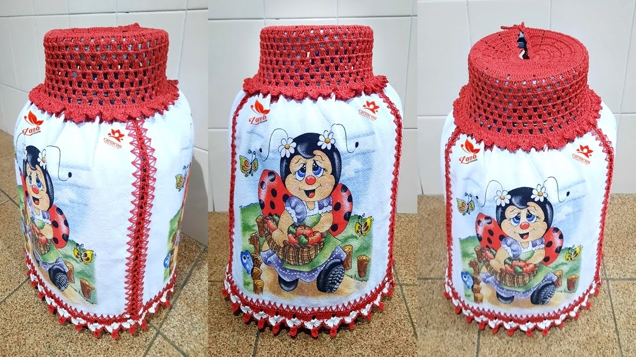 CAPA PARA BOTIJÃO DE GÁS DE GUARDANAPO COM CROCHÊ #zazadasilvacroche