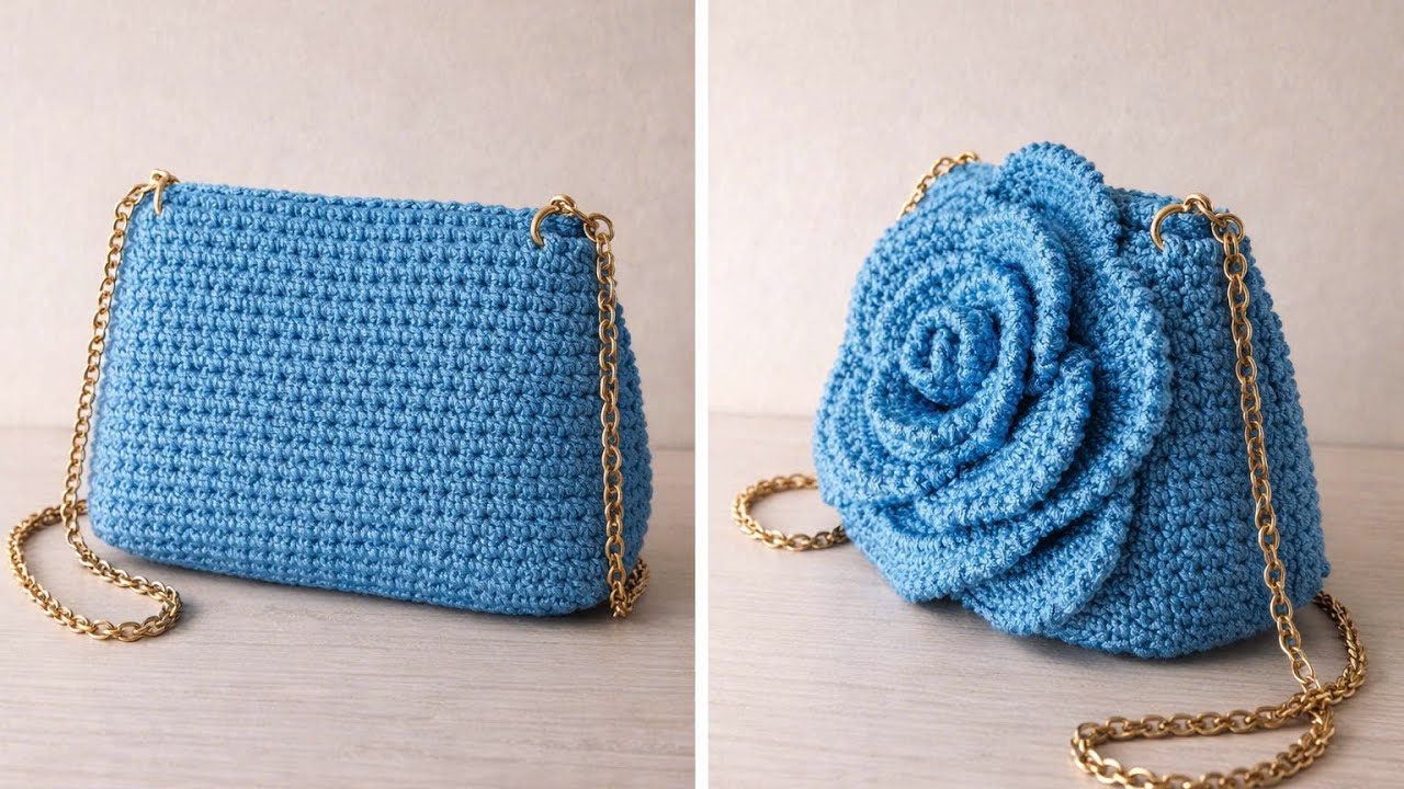 Hướng dẫn móc túi xách hoa hồng xanh | Crochet Rose Bag Tutorial | Túi móc sợi dù handmade