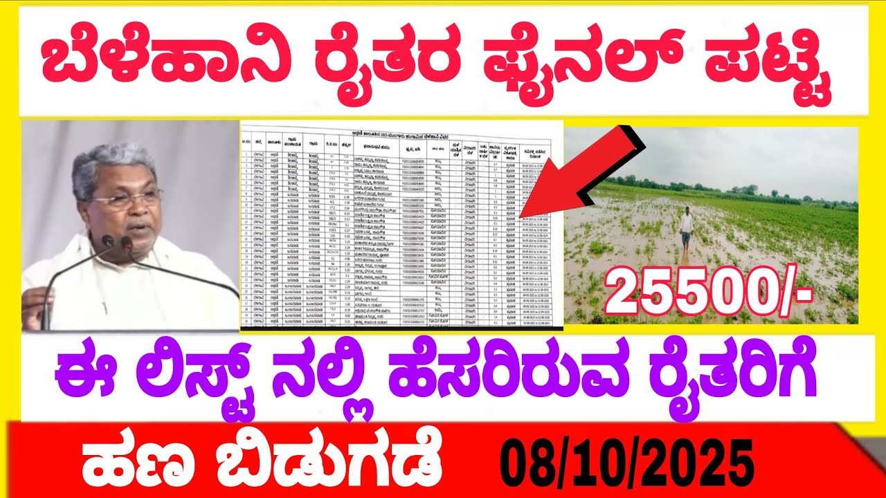 ಬೆಳೆಹಾನಿ ಪರಿಹಾರ ಈ ಜಿಲ್ಲೆಯ ರೈತರ ಫೈನಲ್ ಪಟ್ಟಿ ||belehani parihara 2025