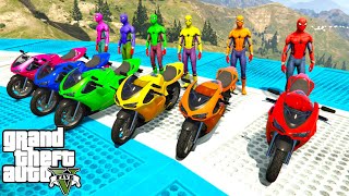 ALL SPIDERMAN SUITS mods Race by HELI, CARS & MOTO, EXTREME CHALLENGE WITH SHARK PART 2 #gta6  #gta5