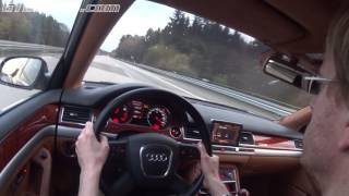 [50fps] 280 km/h 175 mph Audi A8L W12 2008 TOP SPEED German Autobahn (GPS -exact and limited)