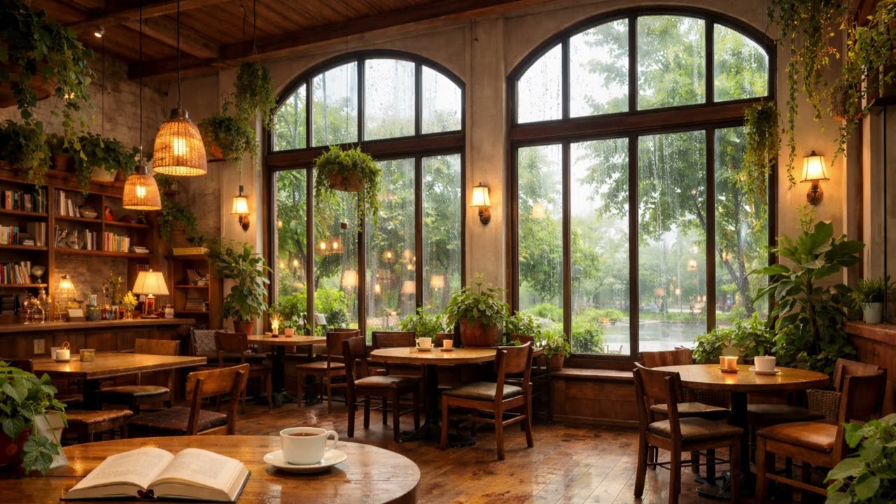 Cozy Rainy Café Ambience ☕🌧️ Coffee Shop Ambience for Relax, Study & Sleep
