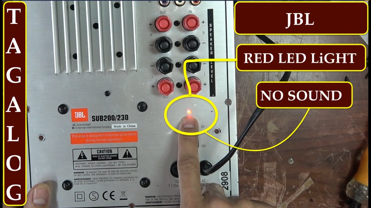 How fix no sound JBL Subwoofer Model SUB200/230 red led protect? - YouTube