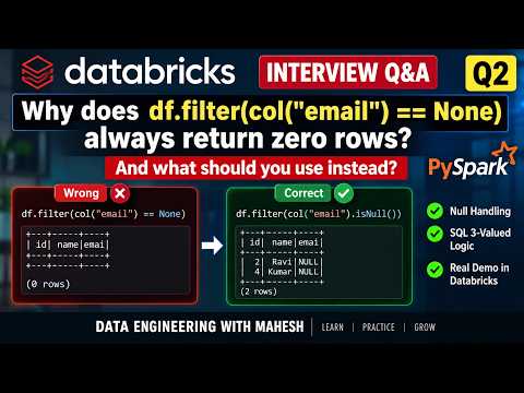 PySpark Interview Question 2: Why col("email") == None Returns 0 Rows? | PySpark NULL Handling