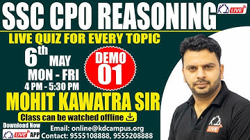 Reasoning Special Batch | For SSC CPO EXAM | Concepts & Tricks | Demo 01 | By Mohit Kawatra Sir