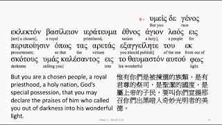 1 Peter 2: Greek interlinear audio Bible 希臘文聖經:彼得前書第二章
