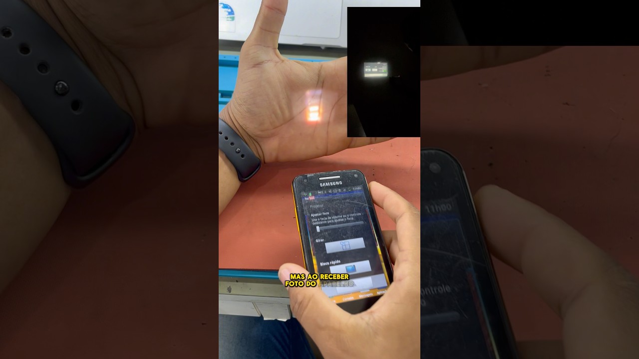 Duvidei da cliente mas realmente ela tinha um celular com projeto o galaxy beam da Samsung 
