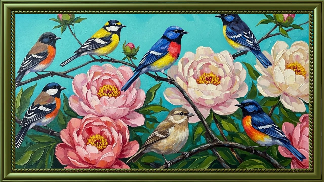 Turn Your TV Into Art  Birds and Flowers Still Life in Classic Oil Style