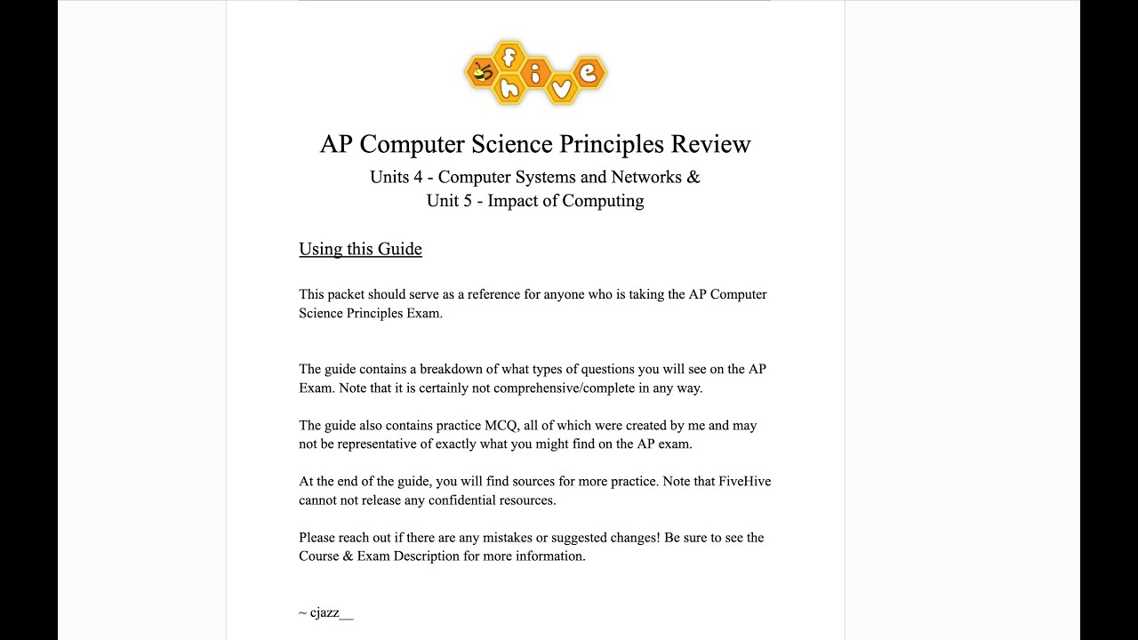 AP Computer Science Principles Units 4 & 5 Review Lecture - YouTube