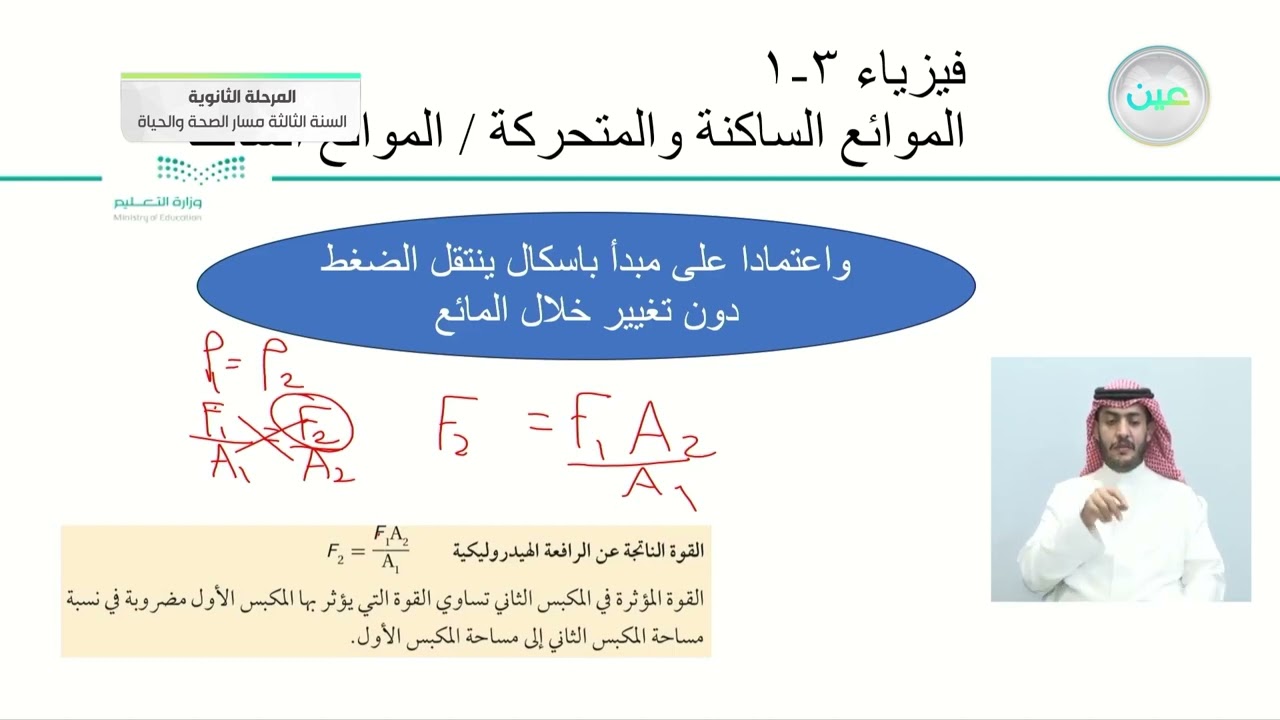 الموائع الساكنة والموائع المتحركة / الموائع الساكنة - الفيزياء (3) - المرحلة الثانوية