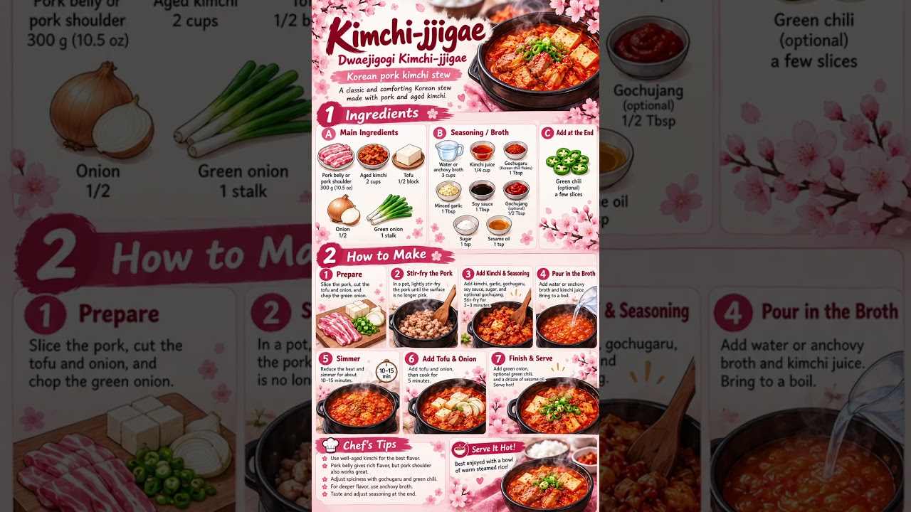 Kimchi Jjigae 🇰🇷🔥 Korean Pork & Kimchi Stew Recipe! #shorts  #recipe