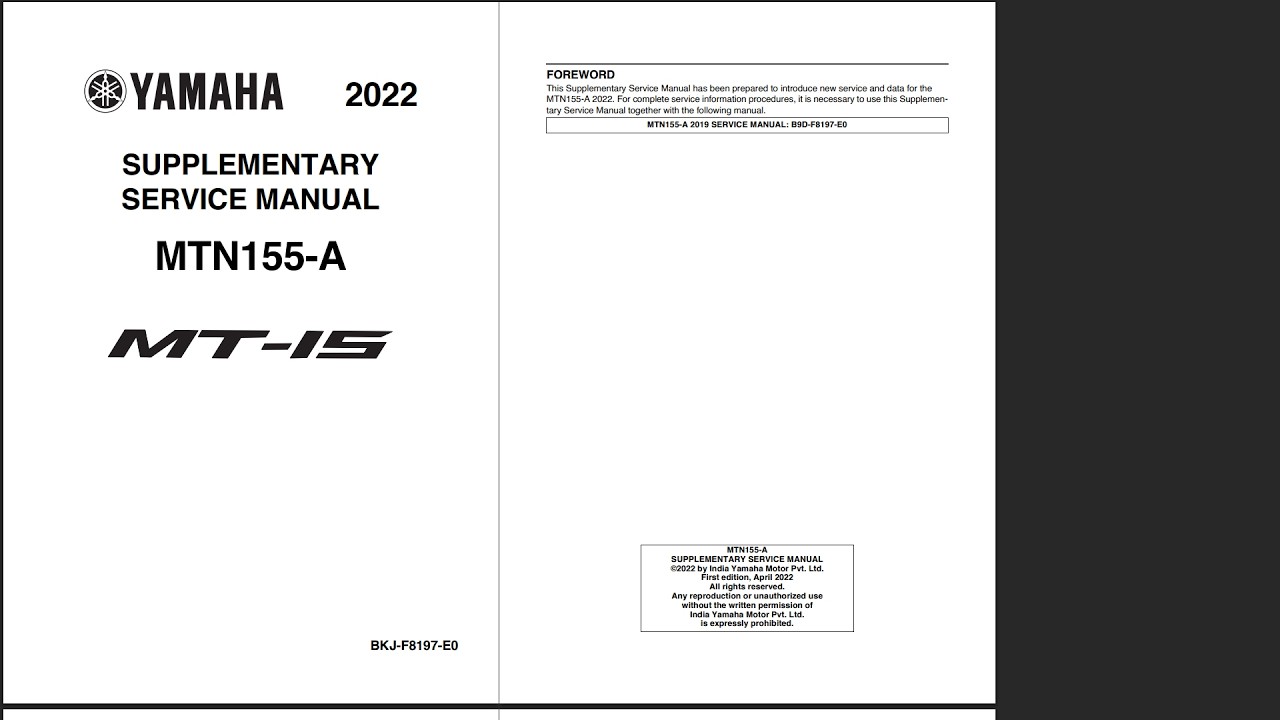 Yamaha MT-15 (MTN155) 2022+ Service Workshop Repair Manual