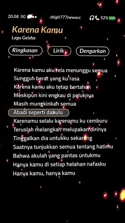 Lirik Lagu Karena Kamu #fypシ #geisha #karenakamu #liriklaguviral #liriklagusad #lyrics #liriklagu