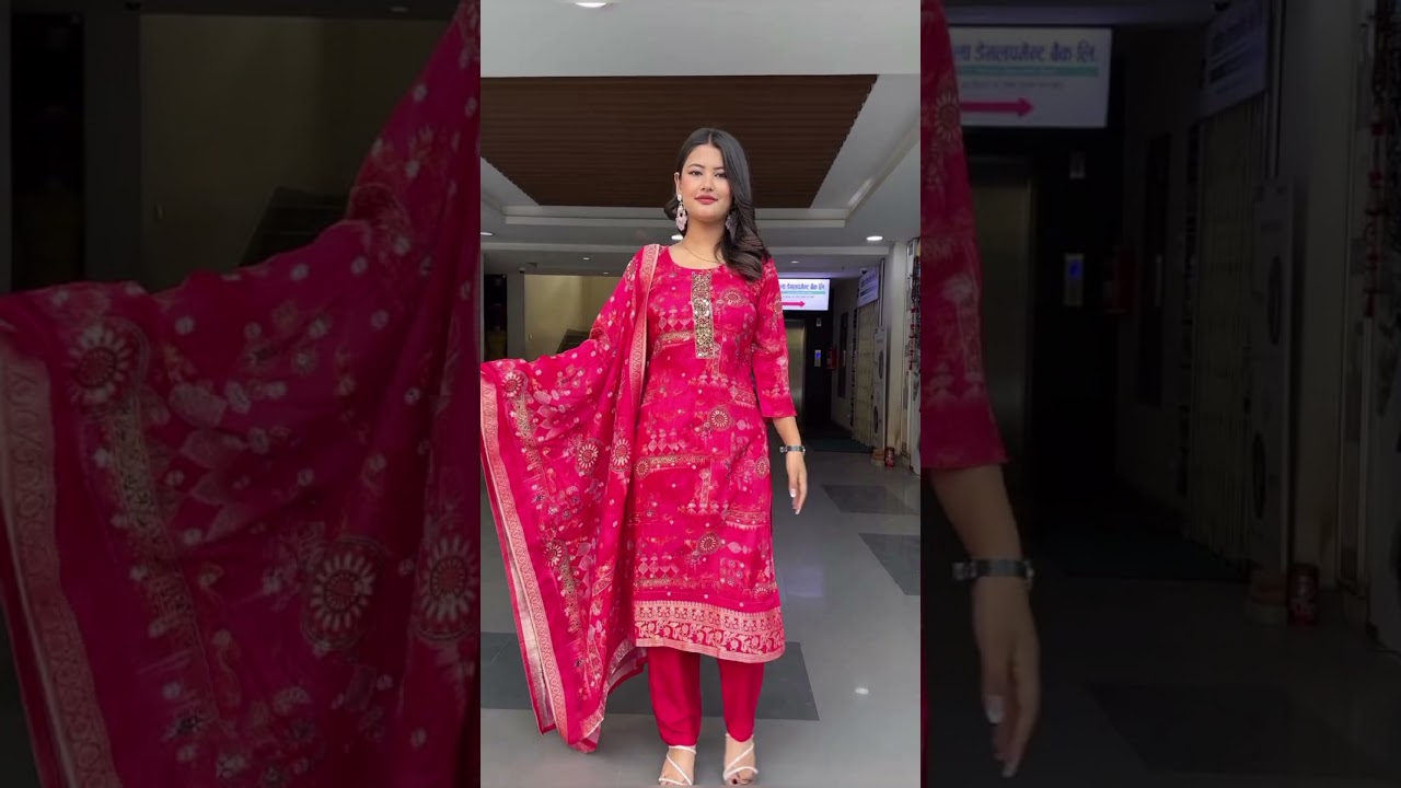 Red colour 3piece readymade suit 