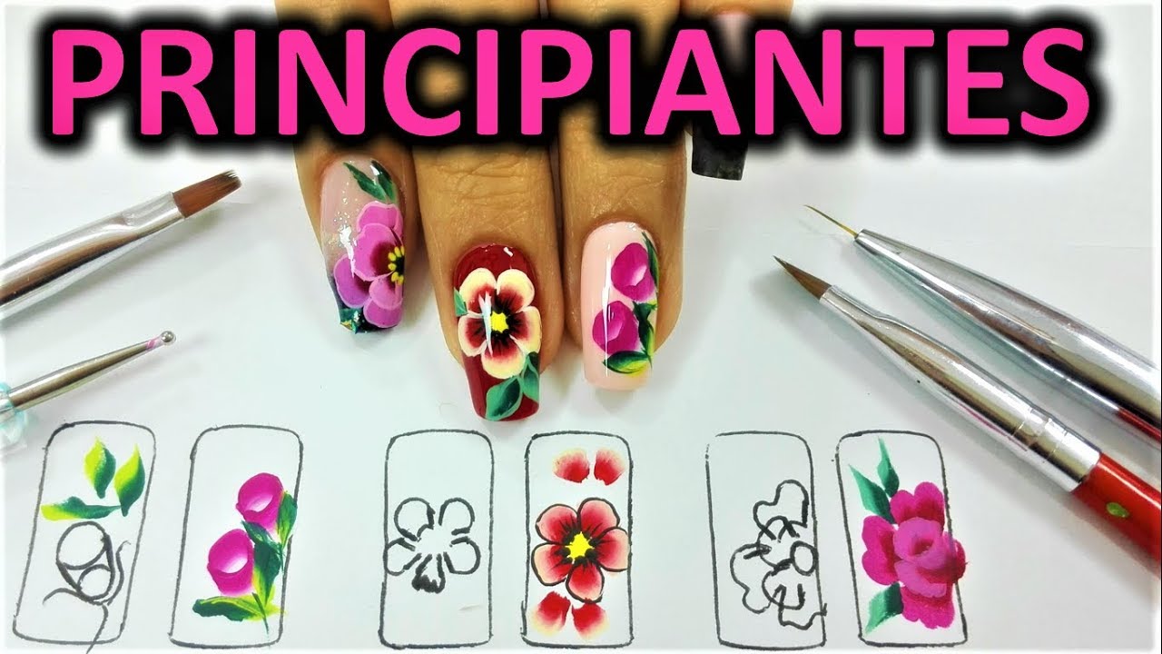 dibujar 5 pinceladas en tus uñas - como pintar flores pinceladas -  pincelada para principiantes - thptnganamst.edu.vn